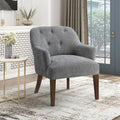 Lexicon Modern Accent Chair Textured Fabric Upholstered Arm Chair with Button Tufted Back Sloped Flared Arms and Wooden Legs for Living Room/Bedroom Charcoal