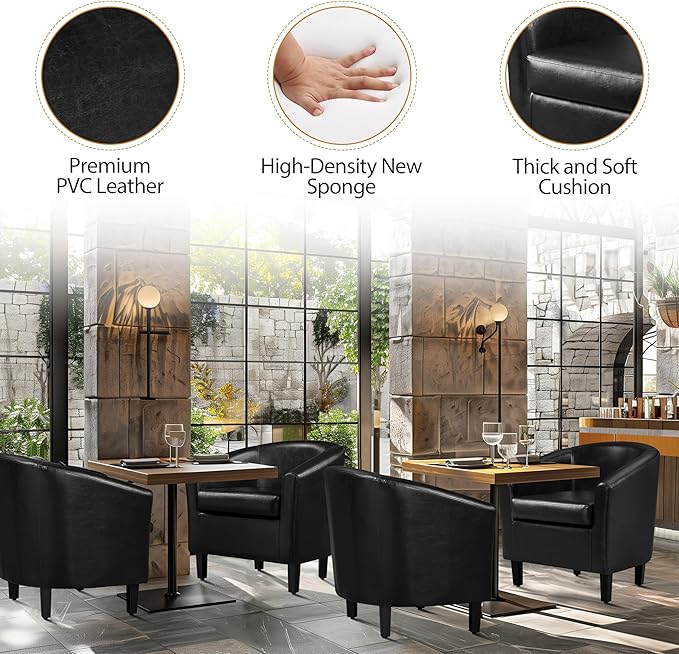 Yaheetech Barrel Chairs Set of 2 Faux Leather Club Armchairs PU Leather Accent Chairs with Soft Padded Seat for Living Room Bedroom Waiting Reading Room Black