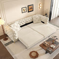 97.7 3-in-1 Convertible Pull Out Sofa Bed King Size Deep Seat Pull Out Sofas BedButton Tufted Modern Sofa4-Seater Couch with Movable Ottoman for Living RoomApartmentOfficeBeige