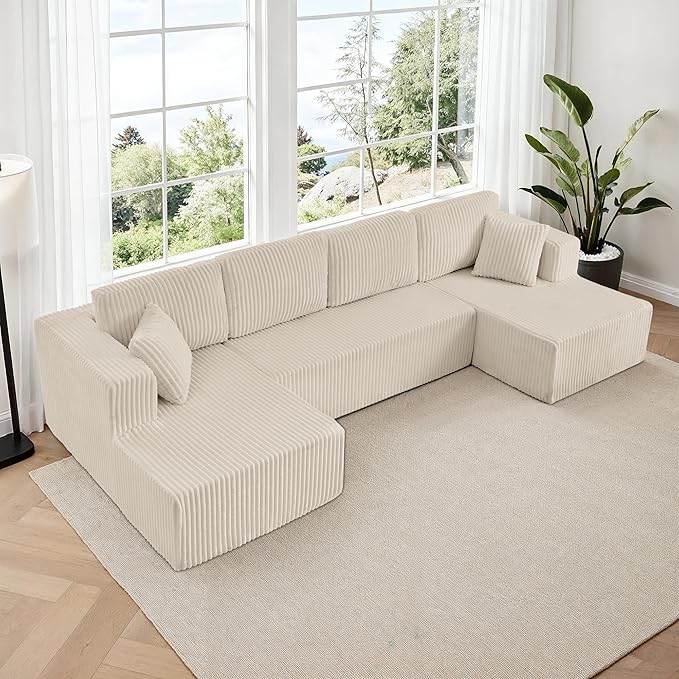 Comfortable Compression U-Shaped Modular Combination Sofa Compression Combination Modern Minimalist Corduroy Sofa Suitable for Living Room and Bedroom (Beige)
