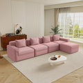 Boneless Couch153.5 No Assembly L Shaped Oversize Modular Sectional Cloud CouchSolid Foam Corduroy Sofa with Ottoman for Living Room (Pink Corduroy4 Seats with Ottoman)