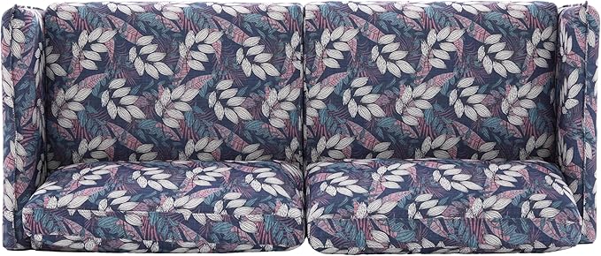 Christopher Knight Home Brena Modern Fabric Upholstered Loveseat Sofa Wooden 2 Seater Sofa Couch with Deep Seat Comfy Cloud Couch for Living Room Bedroom Home Office Blue+White