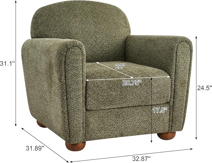 Modern Accent Chair with Sleek Lines Plush Cushioned Seat Stylish Upholstery Sturdy Wood Frame Cozy Reading Armchair for Living Room Bedroom Entryway Comfortable Lounge Chair Olive Green
