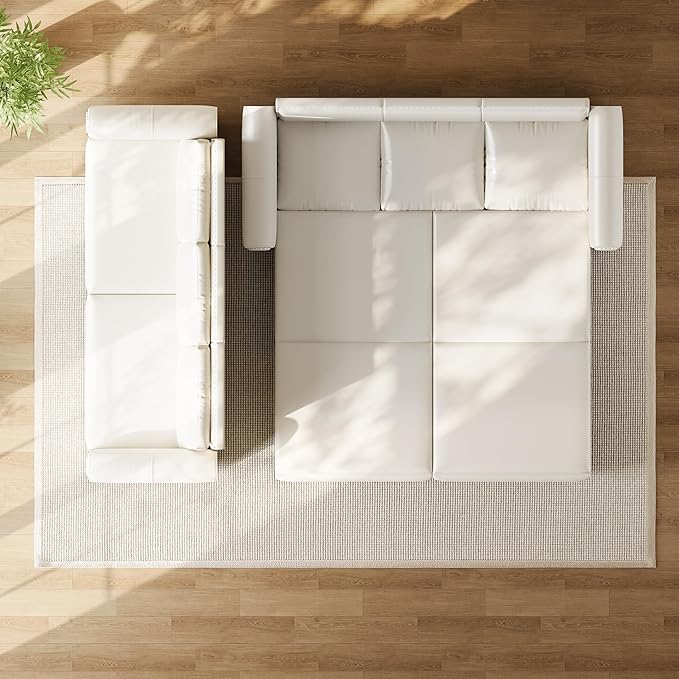 JOYBASE Pull Out Sofa Bed King-Size Convertible Sleeper Sofa Modern 3-Seater Faux Leather Couch with Nailhead for Living Room Office Apartment (Cream White)