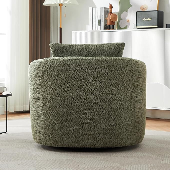 31.9 W Green Chenille Swivel Accent Barrel Chair Comfy Round Accent Sofa Chair 360 Rotation Degree Club Chair Leisure Arm Chair for Nursery Bedroom Living Room Hotel Office (32 Green)