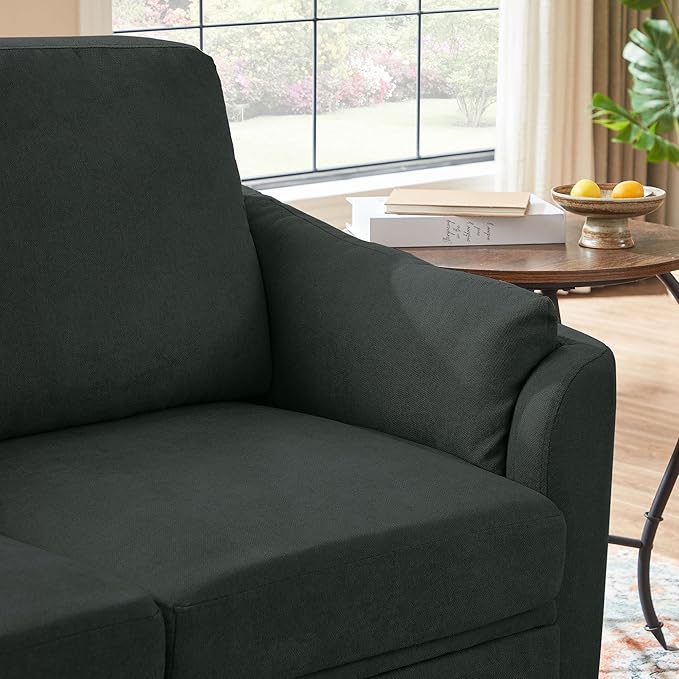 Small Loveseat Sofa60 Modern Love Seat Couch with Back Cushions and Wood Legs 2 Seater Mid Century Couches for Living Room Bedroom Small Spaces(Black)