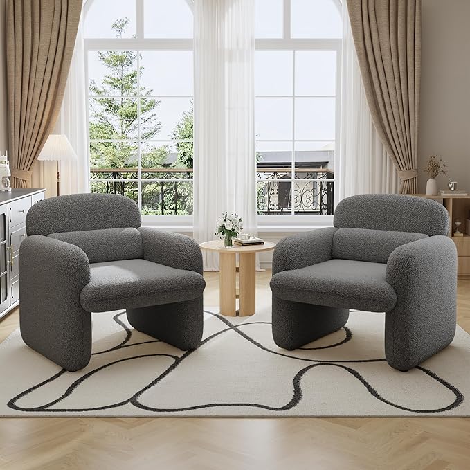 Furniliving 30.5 Accent Chairs Chenille Fabric Living Room Chair Comfy Upholstered Armchair Single Sofa Chair with a Waist Pillow for Bedroom/Office/Reading Spaces Dark Grey