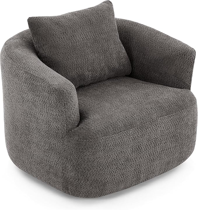 360-Degree Swivel Accent Chair 38.2 Chenille Upholstered Swivel Barrel Sofa Chair with a Throw Pillow Ergonomic Rounded Armrests Single Sofa for Living Room Office (Gray/509)
