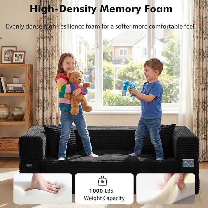 78.8 Convertible Sofa BedFuton Boneless CouchFolding Pull Out Futon Sofa (Black) | Convert to bed Storage Pocket No Assembly Corduroy Fabric Family size Ease of assembly