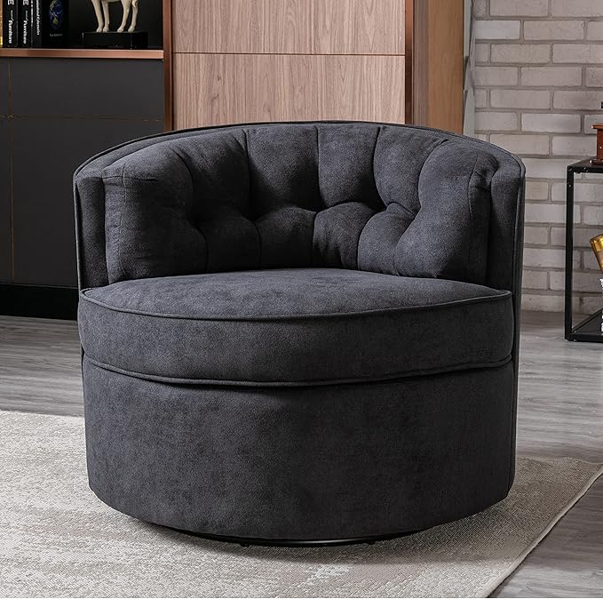 33” Wide Swivel Barrel Chair Comfy Tufted Back Accent Round Barrel Chair Leisure Chair for Living Room Bedroom Hotel