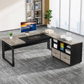Tribesigns L-Shaped Executive Desk with Reversible File Cabinet 63 Office Desk with Storage Drawers L-Shaped Computer Desk with Drawer Cabinet for Hanging Letter Size Files (Gray &amp Black)