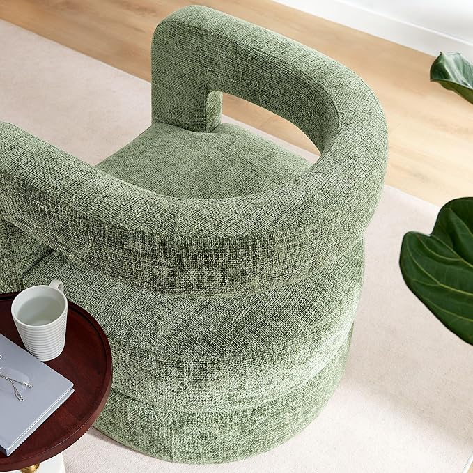 Modway Jaylin Chenille Accent Chair in Basil - Upholstered Comfy Club Chair - Modern Soft Barrel Chair - Round Leisure Accent Chair with Curved Back for Living Room Bedroom Home Office