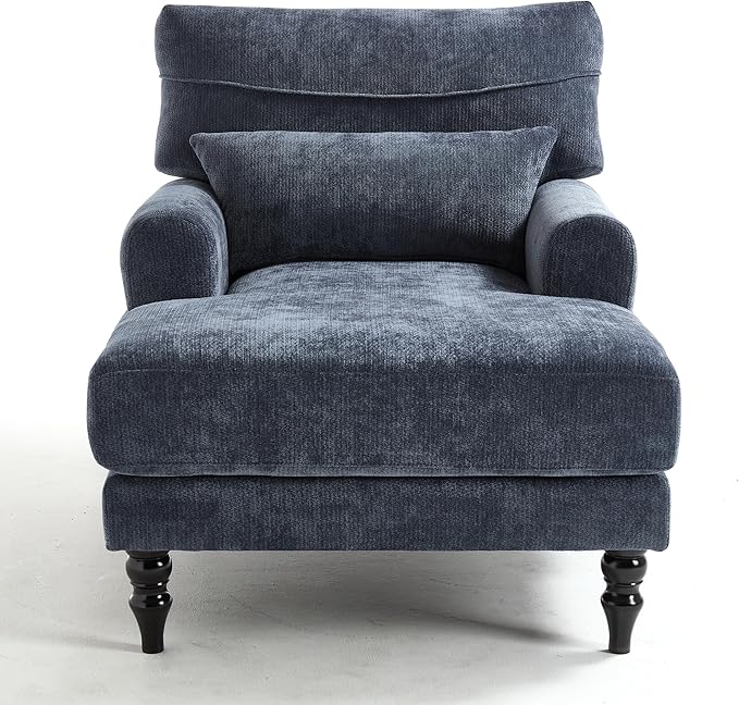 KEIKI Chaise Lounge Chair Indoor Modern Leisure Sleeper Sofa Chair w/Double Deep Cushion Accent Upholstered Reading Side Armchair Recliner Arm Chairs for Living Room &amp Bedroom Easy Assembly B