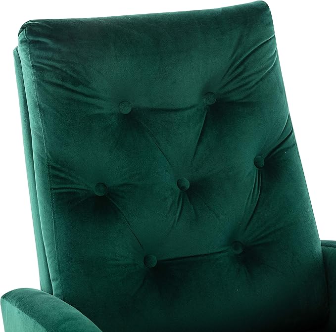 Cozy Velvet Reclining Rocking Chair with Side Storage Pocket Comfortable Button Tufted Rocker Elegant and Functional Rocking Recliner Chair Ideal for Living Room &amp Nursery Emerald