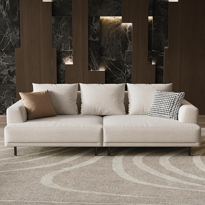 Cream Fabric Sectional Sofa – Contemporary Upholstered Couch with Metal Legs for Living Room (82.67inch-3Seats)