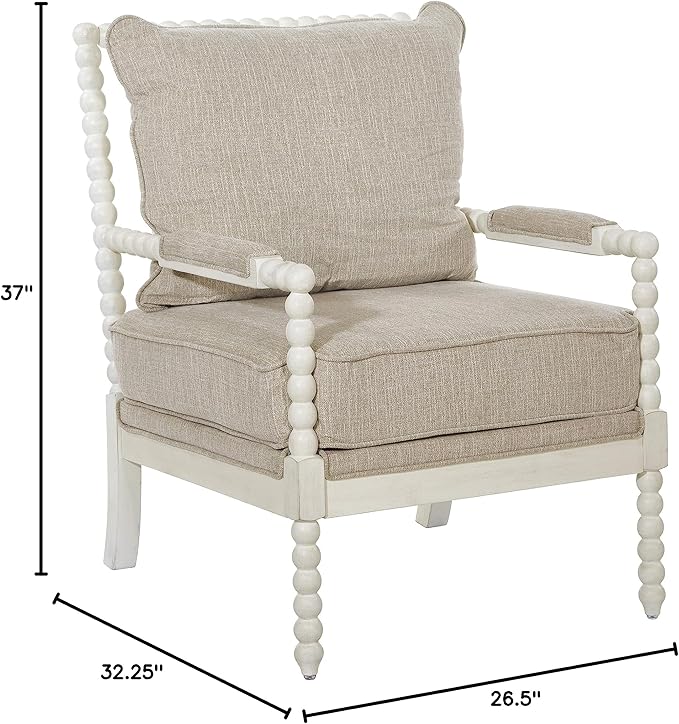 OSP Home Furnishings Kaylee Spindle Accent Chair with Antique White Wood Frame Beige Linen Fabric
