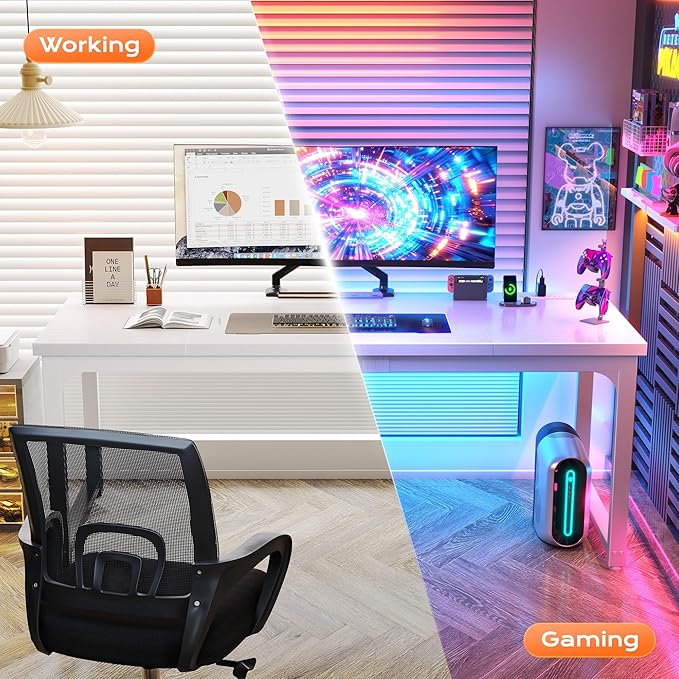 Huuger 63 x 24 inch Desk with Power Outlets &amp USB-C Deeper &amp Thicker Desktop Robust Metal Tubes Computer Desk Heavy Duty Office Desk Work Gaming Desk for Home Office White