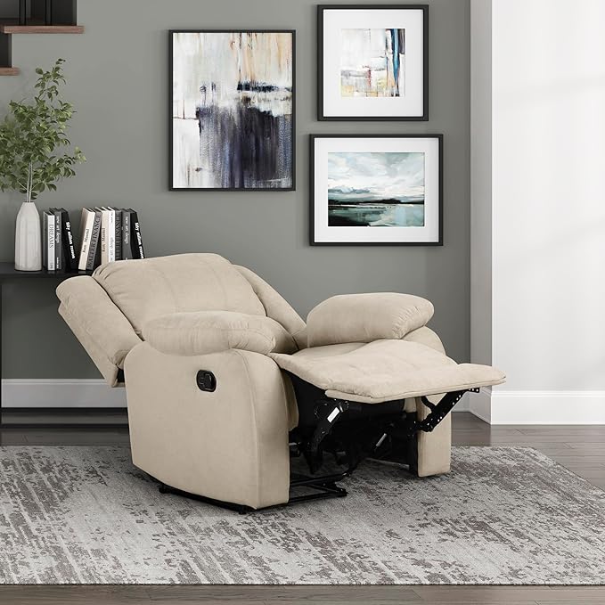 Lexicon Manual Recliner Sofa Chair Home Theater Seating Wall Hugger Manual Reclining Nursery Chair for Bedroom/Living Room/Office/Apartment Oatmeal Textured Fabric