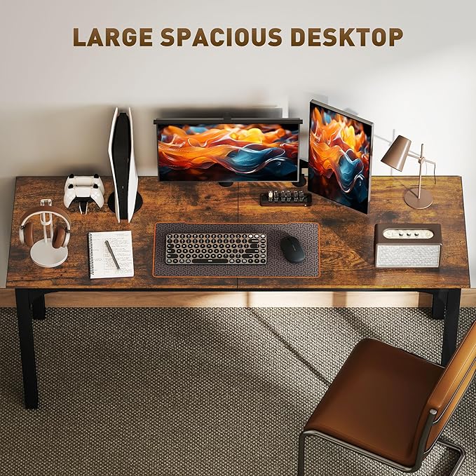 HOMCOM Modern Simple Large Computer Desk 71 Long Home Office Desk for Two Person Multi-Purpose Computer Table for Home Office Study Rustic Brown