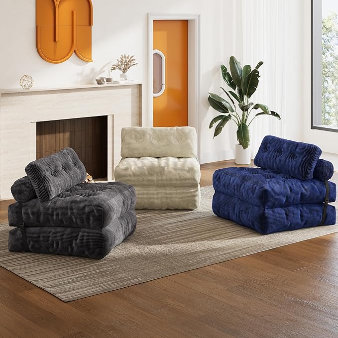 WLIVE Folding Sofa Bed for Living Room Boneless Chair Folding Chair Bed Bean Bag Chairs for Adults Pull Out Sofa Bed Dorm Bedroom Beige
