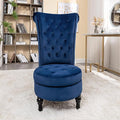 Royal High-Back Velvet Accent Chair for Vanity with Storage and Luxurious Upholstery Retro Design and Versatile Usage for Living Room Bedroom Lounge and Office Dark Blue
