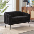 50.2'' Loveseat Sofa Modern Sherpa Boucle 2-Seater Sofa with Metal Legs Comfy Upholstered Small Accent Couch for Living Room Bedroom Office (Black).