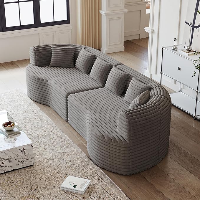 KEIKI 106.3 Curved Sectional Sofa Oversized Cloud Couch with 6 Pillows Deep Seat Sofa for Living Room Guest Bedroom No Assembly Required Gray