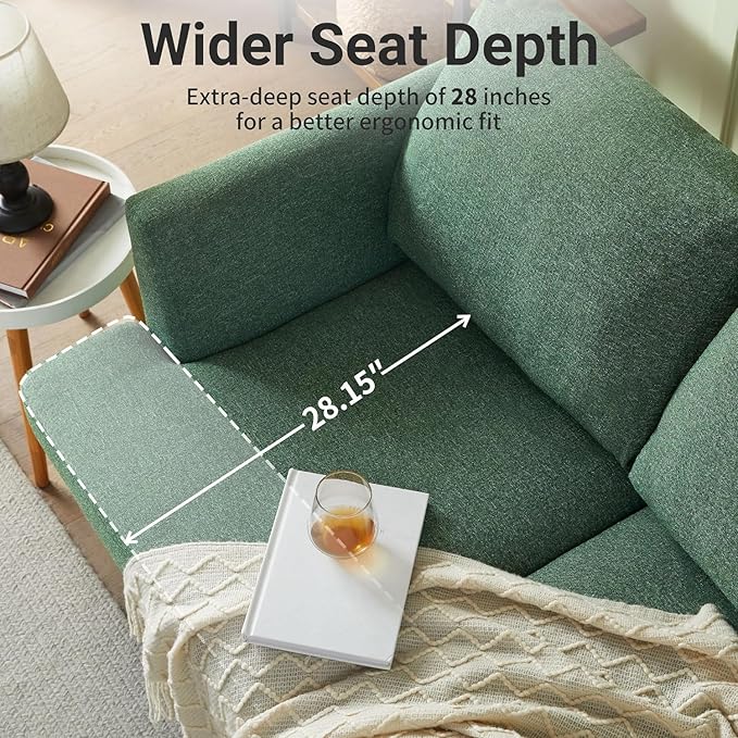 Loveseat Sofa 56 Mid Century Modern Small Couches for Small Spaces Love Seat with 2-Seat Upholstered Cushion Sofa Couches for Bedroom Living Room Apartment Office (Green)
