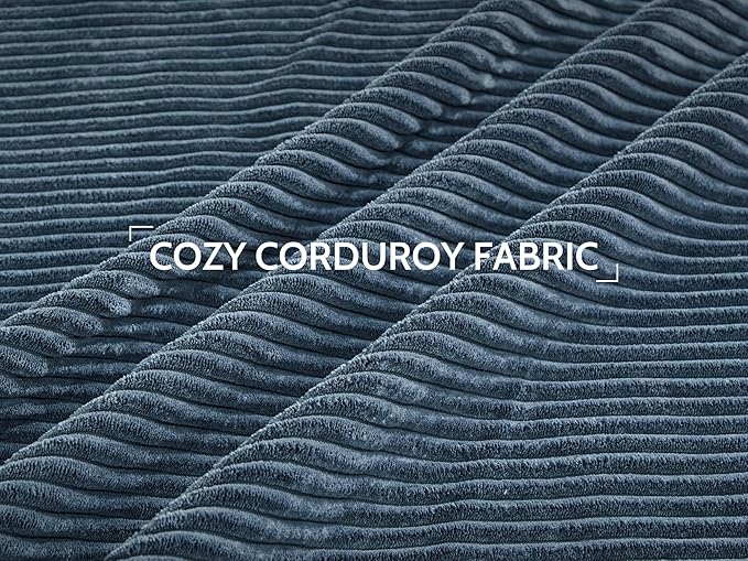 DRMBOOK 115'' U Shaped Modular Sectional Cloud Couch Comfy Corduroy 6 Seater Sofa with Curved Armrest Modern Deep Seat Modular Sofa for Living Room (Blue 5 Seat+1 Corner+1 Ottoman)