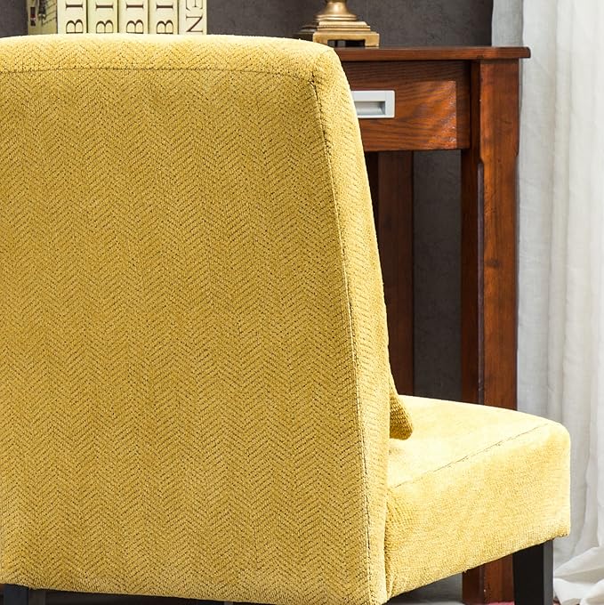 Knocbel Upholstered Accent Armless Chair with Pillow Living Room Fabric Lounge Chair with Solid Wood Frame &amp Legs (Yellow w/Pillow)
