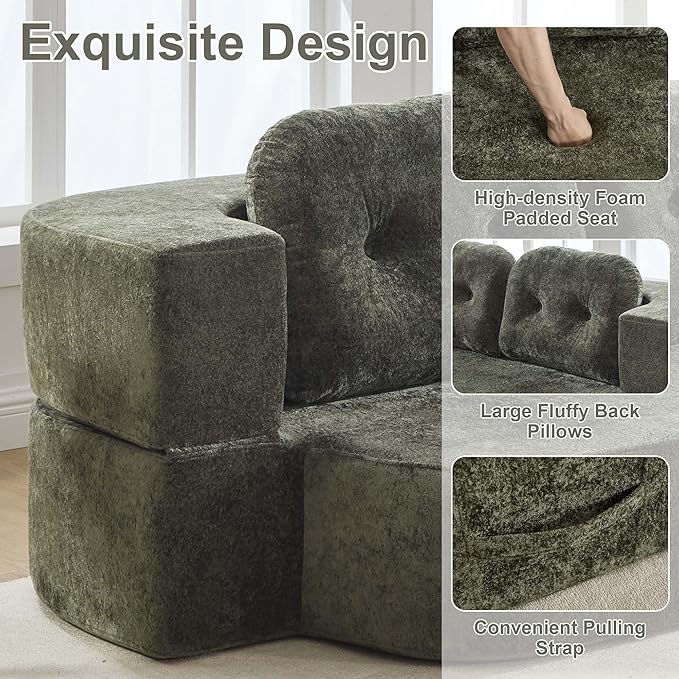 78.7 W Boneless Cloud Loveseat Sofa 2 in 1 Convertible Floor Folding Couch Bed No Assembly Compressed Foam Lounge Sofa Sleeper for Dorm Apartment Office Bedroom Living Room Small Spaces