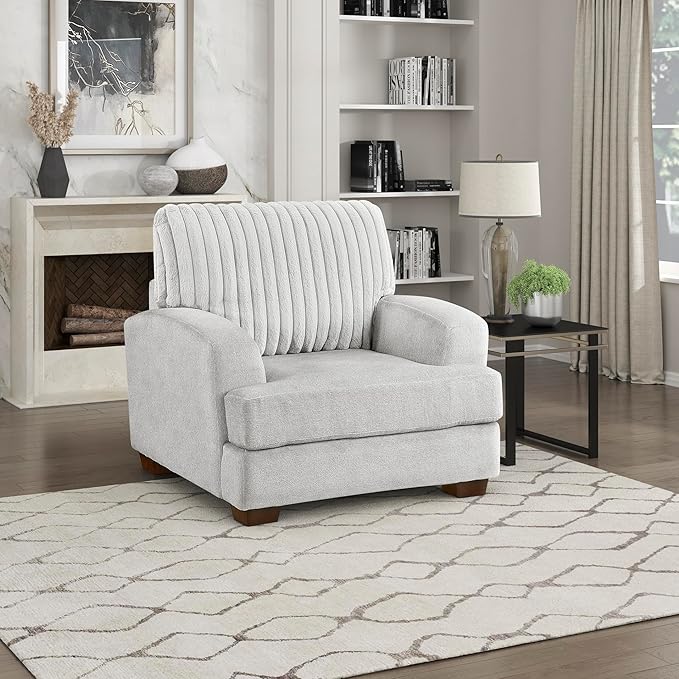 Lexicon Living Room Chair Modern Accent Chair Textured Microfiber Upholstered Armchair with Corduroy Fabric Back Pillow for Bedroom/Office/Waiting Room Light Gray