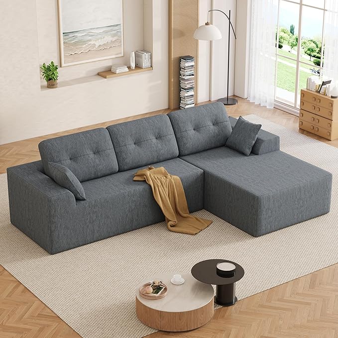 Ball &amp Cast 106 Modular Sectional SofaCloud Chenille Couch with Deep SeatBoneless L-Shaped SectionalModern Comfort Upholstered Sofa for Living RoomNo Assembly Required (Gray Right Facing Cha