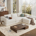 L-Shaped Corduroy Modular Sectional Couch Modern Floor Couch Sofa for Apartment Living Room Convertible Sleeper Sofa Bed with 3 Pillows No Assembly Required Beige