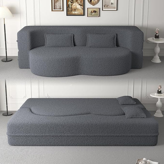 78 Oversized Convertible Folding Sofa Bed Full Size 35D Full Foam Futon Loveseat Fold Out Couch Floor Mattress Teddy Fleece Lazy Lounge Sofabed for Living Room/Dorm/Guest Use/Home Office/Apartment