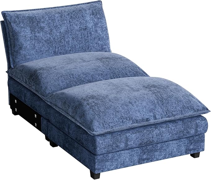 Homall Modular Sectional Sofa Sofa Couch with Reversible Ottoman DIY Combination Chenille Deep Seat Cloud Couch for Living Room Apartment (Dark Blue 1-Seat &amp 1-Ottoman)