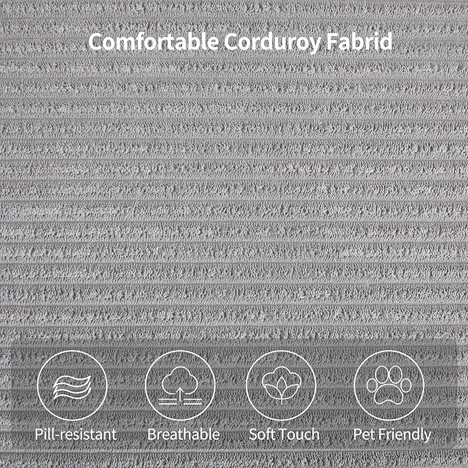 CANMOV Oversized Round Swivel Chaise Longue Chair Indoor Upholstered Corduroy Deep Seat Cloud Large Circle Sofa Chair Modern Single Cloud Sofa Bed for Living Room Bedroom Apartment Light Gray
