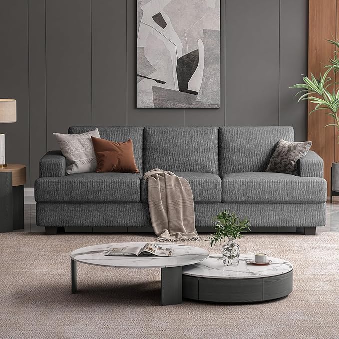 89 Inch Sofa with Extra Deep Seats Oversize 3 Seater Sofa for Living RoomModern Couch and Sofa Comfy Armrests and Seats and Backrests Easy Installation Grey