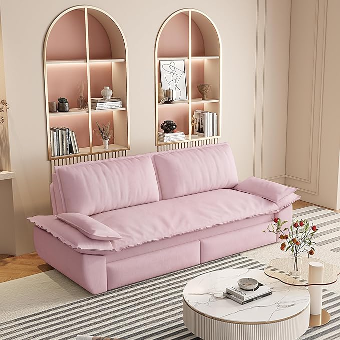 Cilee 73.2 Folding Sofa Bed 3-in-1 Convertible Loveseat Sleeper Sofa Pull Out Futon Sofa Bed Comfy Floor Couch with Storage Pocket &amp 2 Pillows Love Seats Furniture for Living Room Velvet Pi