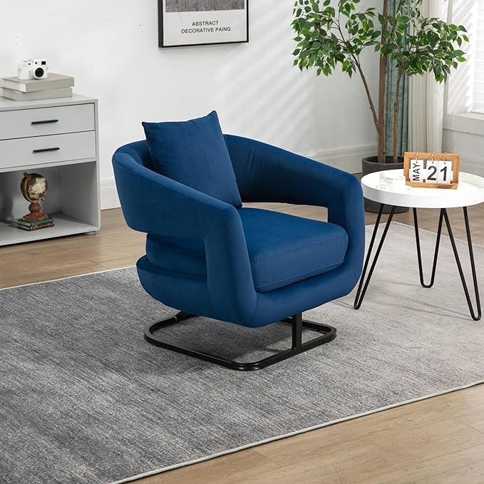 House Hold Upholstered Tufted Living Room Chair Textured Velvet Fabric Accent Chair with Metal Stand