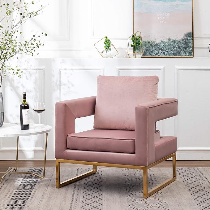 Roundhill Furniture Lenola Upholstered Accent Arm Chair Pink 27.5D x 29.75W x 34.5H in