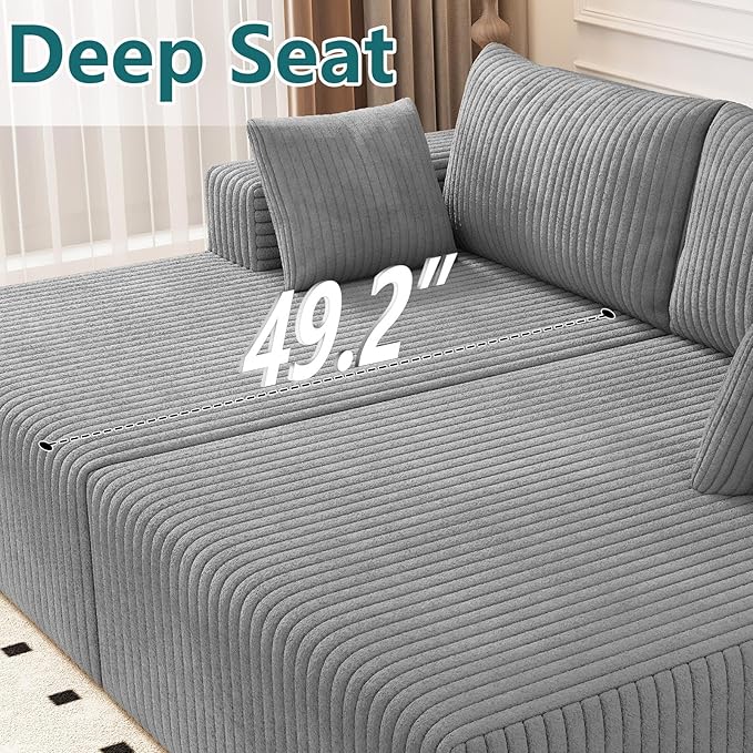 70.8 Oversized Double Chaise Lounge Indoor Upholstered Deep Seat Cloud Couch Corduroy Lounge Chair Modern Sofa Bed Loveseat Sleeper Chair for Living Room Bedroom Apartment Light Gray