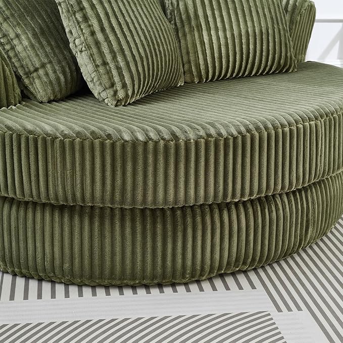 61-inch Boneless Round Chair Circle Corduroy Memory Foam Upholstered Chaise Lounge Indoor Comfy Reading Accent Deep Seat Sofa Chair for Living Room Bedroom Office No Assembly Required Green