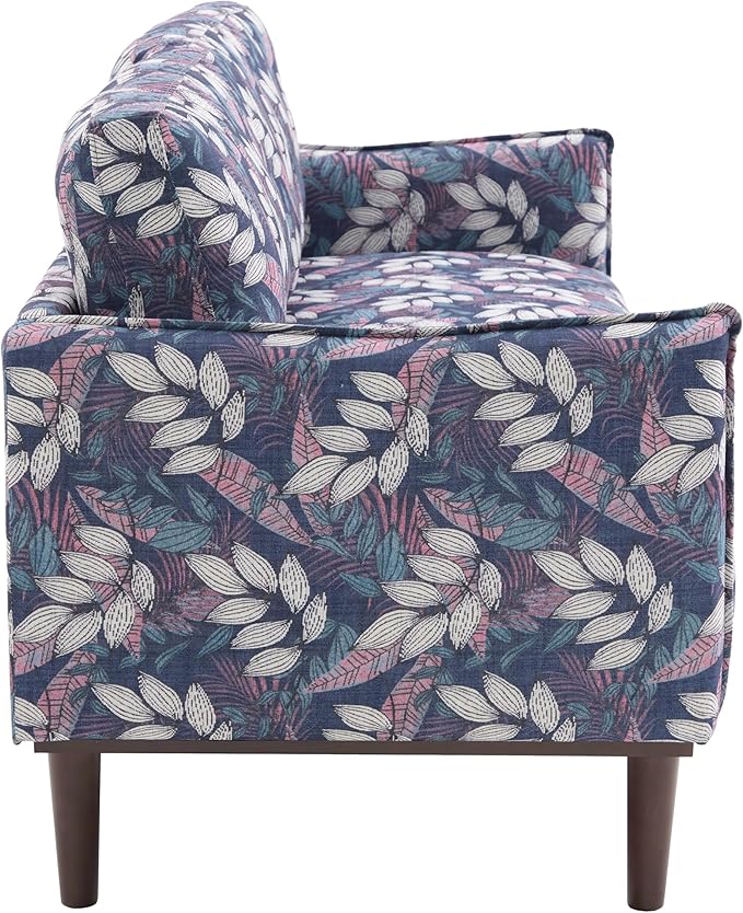 Christopher Knight Home Brena Modern Fabric Upholstered Loveseat Sofa Wooden 2 Seater Sofa Couch with Deep Seat Comfy Cloud Couch for Living Room Bedroom Home Office Blue+White