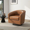 Swivel Barrel Chair Modern Round PU Leather Accent Armchair for Living Room Bedroom Oversized Comfy Club Reading Chairs for Adults (Leather Brown Set of 1)