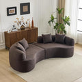 106.7'' Modern Curved Sectional Sofa Luxury Teddy Velvet Upholstered Couch Comfy Cloud Compressed Sofa with 4 Pillows for Living Room Apartment No Assembly Needed Brown