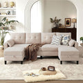 101 Convertible Sectional Sofa U-Shape Sofa Couch 4-Seat Couch with Storage Ottoman Comfy Linen Fabric Sectional Couches with Side Pocket for Living Room Apartment Office Beige