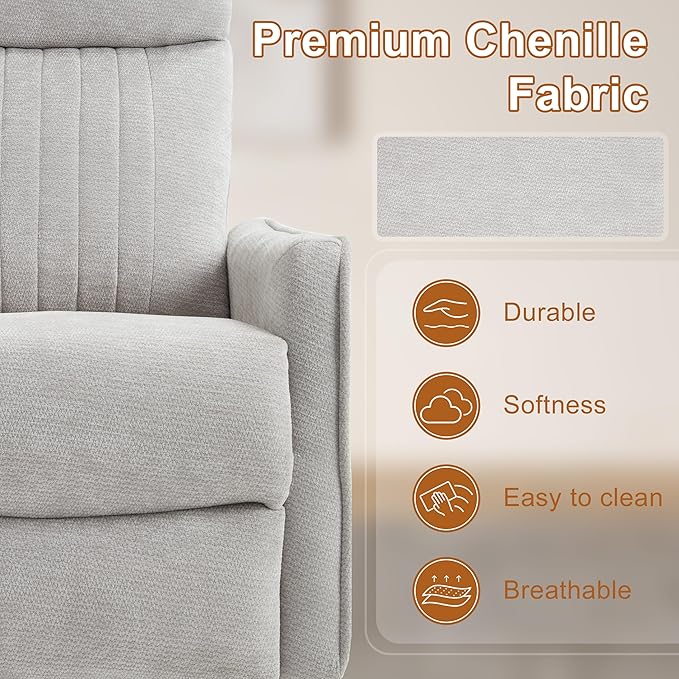 Manual Swivel Rocker Recliner Chair for Adults Overstuffed Reclining Glider Chair for Nursing with Vibration Massage &amp Heat Living Room Rocking Recliner 2-Stage backrest Chenille Fabric Light G