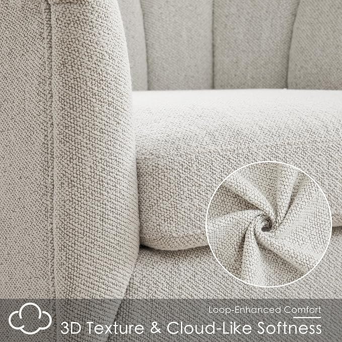 SITJOY Swivel Accent Chair Mid Century Modern Barrel Armchair with Solid Ash Wood Base Upholstered Chair for Living Room Bedroom Fabric in Ivory Set of 2