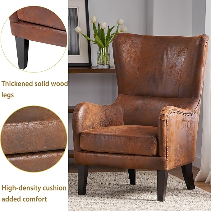 2 Piece Mid-Century Modern Accent Chairs 27 Wide Wingback Club Chair Set of 2 with Nailhead Trim Fabric Reading Living Room Side ChairSingle Armchair Sofa